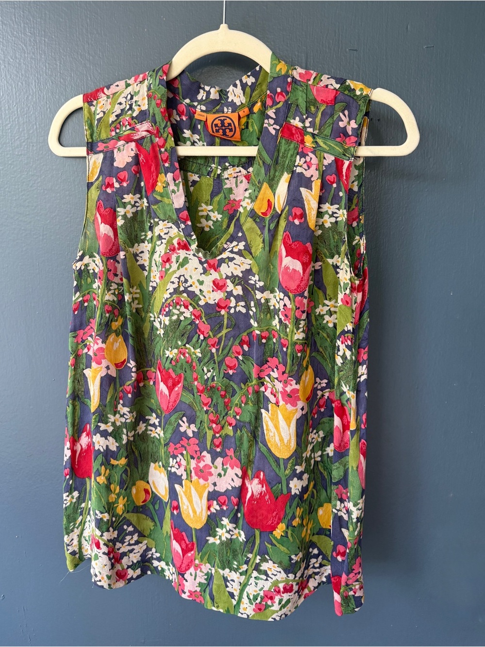 Tory Burch Silk Floral Tulip Tank with V-Neck